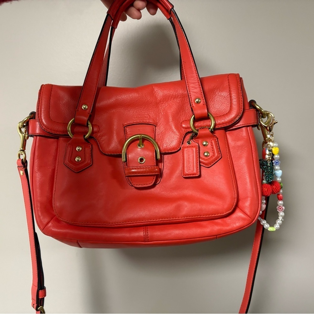 Coach SoHo Leather Satchel Coral red with Gold Accents